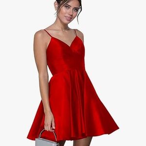 NWT Red Satin Short Prom Party Dress Lace Up Back Size 4 by Lavetir